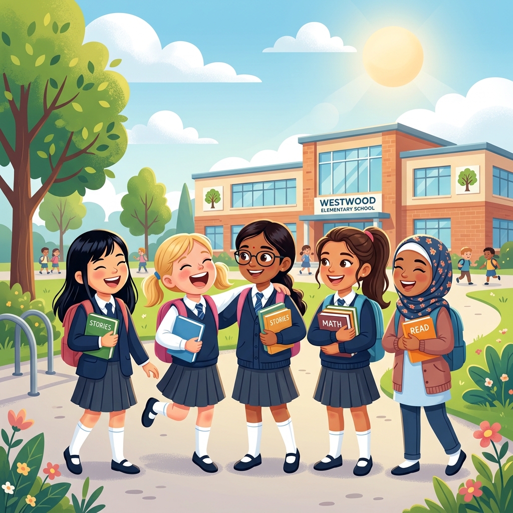 Happy school girls